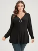 Solid V Neck Buckle Detail Rib Knit Long Tee sold by Bloomchic