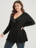 Solid V Neck Buckle Detail Rib Knit Long Tee sold by Bloomchic
