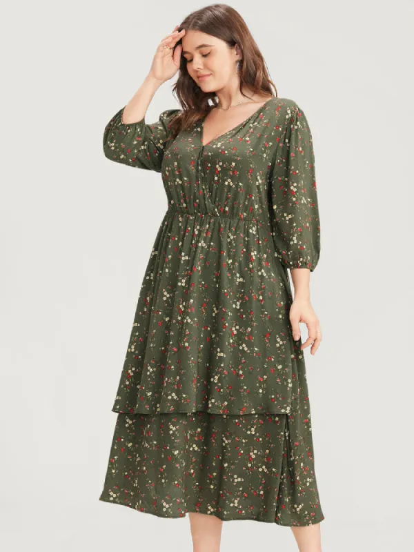 Ditsy Floral Pocket Surplice Neck Ruffle Tiered Dress sold by Bloomchic