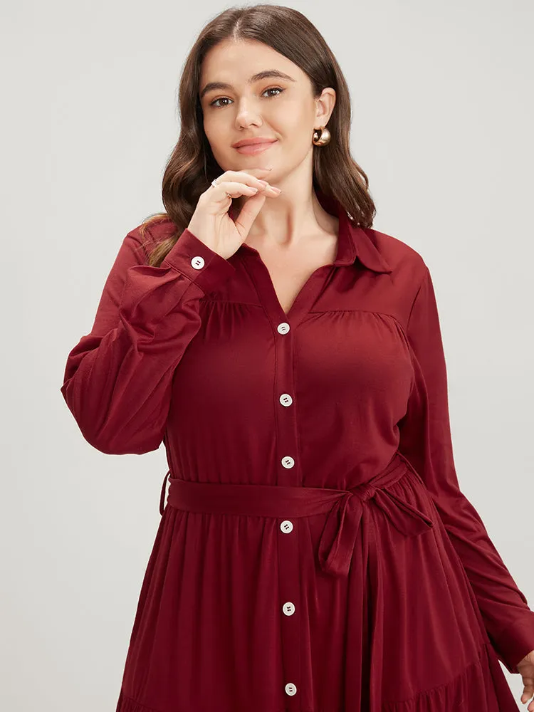 Solid Pocket Button Up Belted Flutter Dress sold by Bloomchic product image thumbnail 2