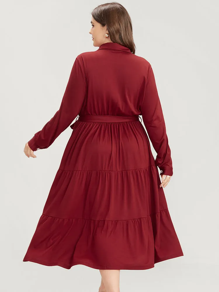 Solid Pocket Button Up Belted Flutter Dress sold by Bloomchic product image thumbnail 5