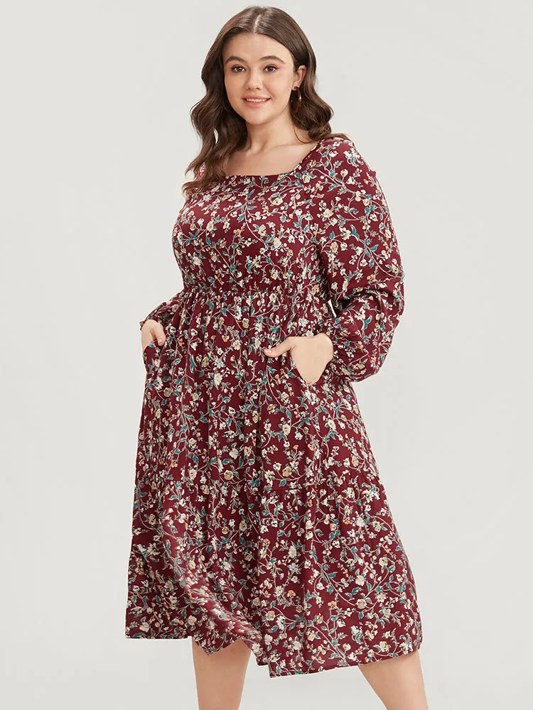 Floral Pocket Lantern Sleeve Square Neck Flutter Dress sold by Bloomchic product image thumbnail 5