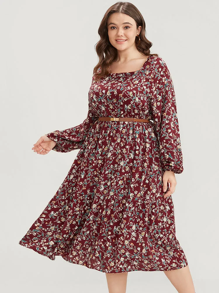 Floral Pocket Lantern Sleeve Square Neck Flutter Dress sold by Bloomchic product image thumbnail 3