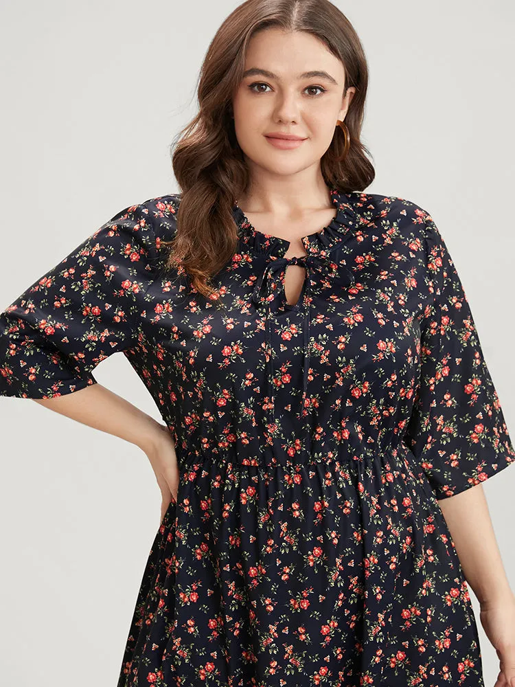 Ditsy Floral Frill Trim Tie Neck Pocket Arc Hem Dress sold by Bloomchic product image thumbnail 5