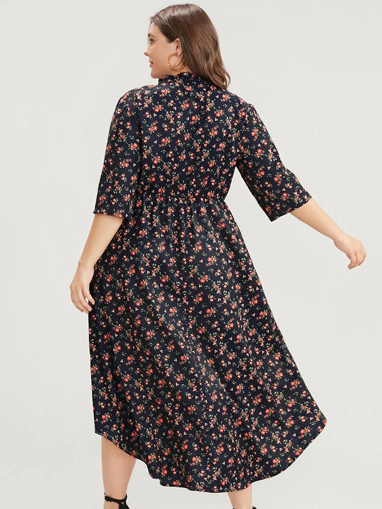 Ditsy Floral Frill Trim Tie Neck Pocket Arc Hem Dress sold by Bloomchic product image thumbnail 4