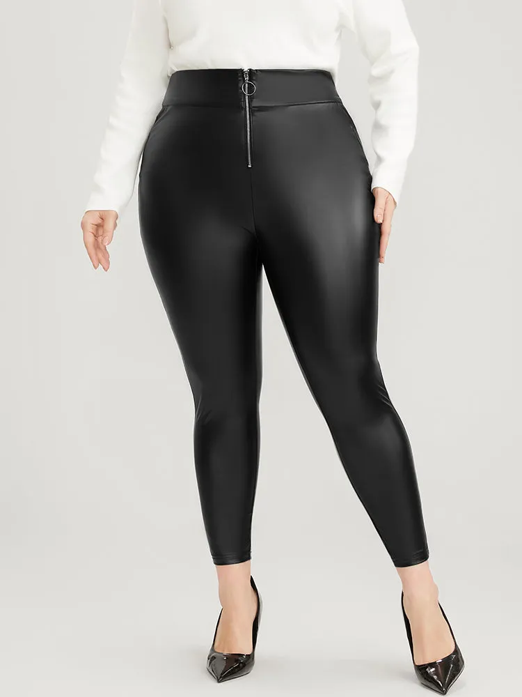 PU Leather Wideband Waist Zipper Skinny Leggings sold by Bloomchic product image thumbnail 2