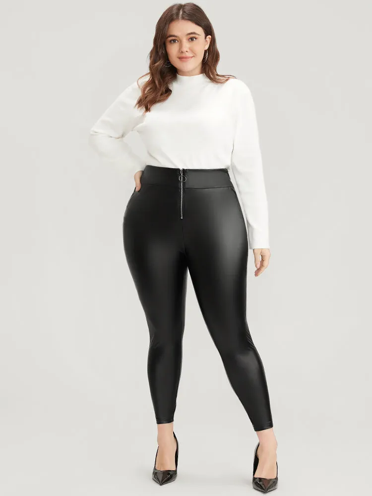 PU Leather Wideband Waist Zipper Skinny Leggings sold by Bloomchic product image thumbnail 3