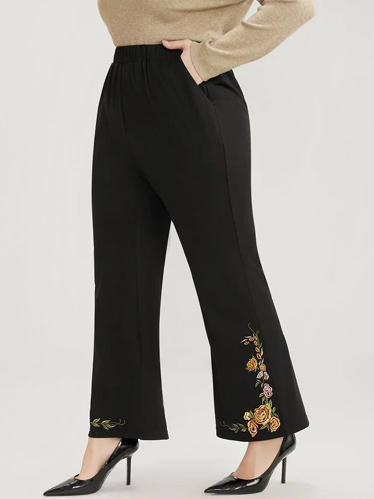 Floral Embroidered Pocket Elastic Waist Bootcut Pants sold by Bloomchic product image thumbnail 5