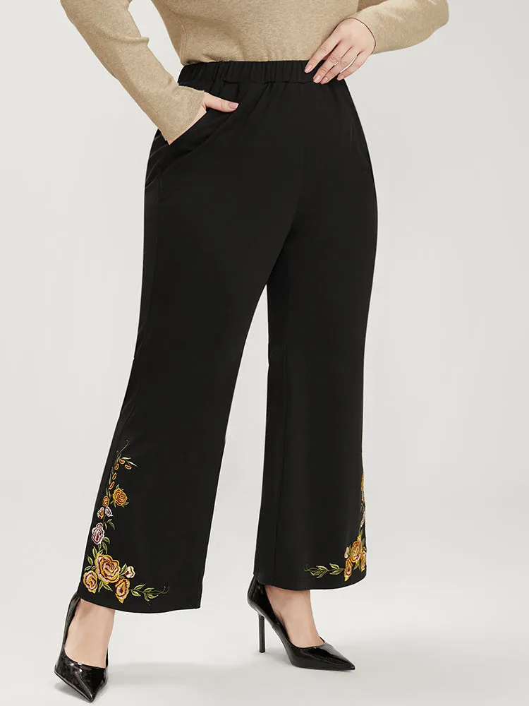 Floral Embroidered Pocket Elastic Waist Bootcut Pants sold by Bloomchic product image thumbnail 3