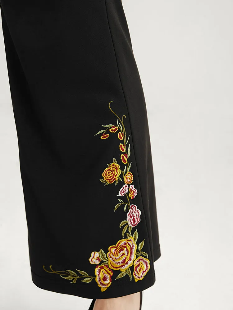 Floral Embroidered Pocket Elastic Waist Bootcut Pants sold by Bloomchic product image thumbnail 4
