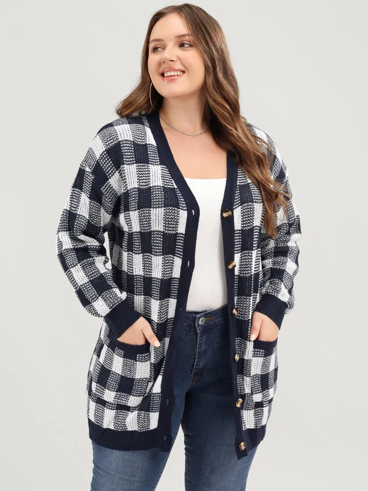 Plaid Pointelle Knit Pocket Button Front Cardigan sold by Bloomchic