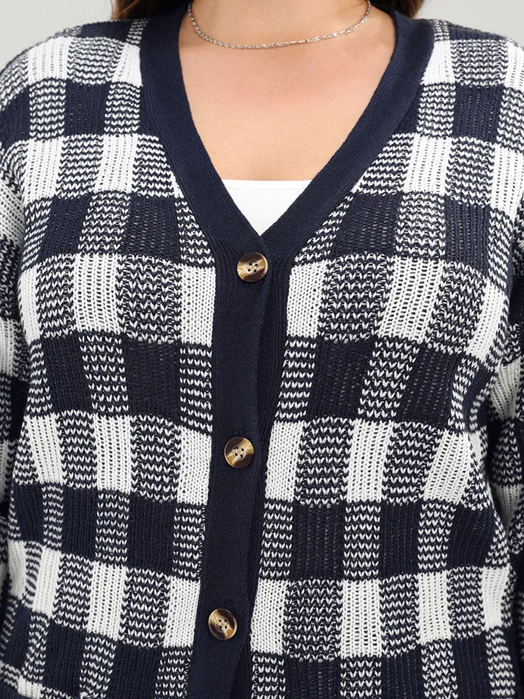 Plaid Pointelle Knit Pocket Button Front Cardigan sold by Bloomchic product image thumbnail 5