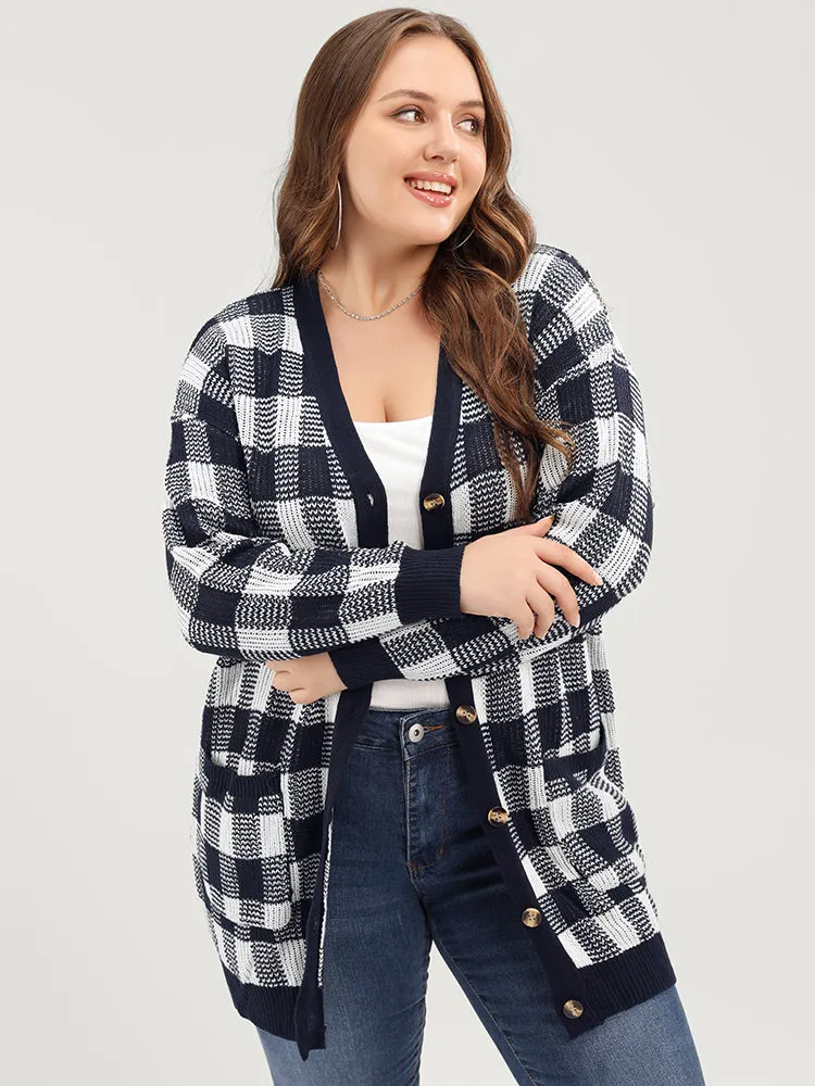 Plaid Pointelle Knit Pocket Button Front Cardigan sold by Bloomchic product image thumbnail 2