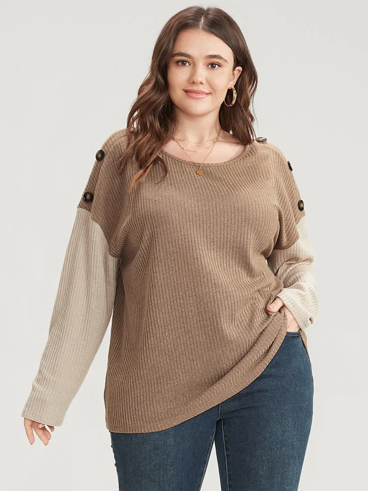 Colorblock Contrast Button Detail Rib Knit Sweatshirt sold by Bloomchic product image thumbnail 3