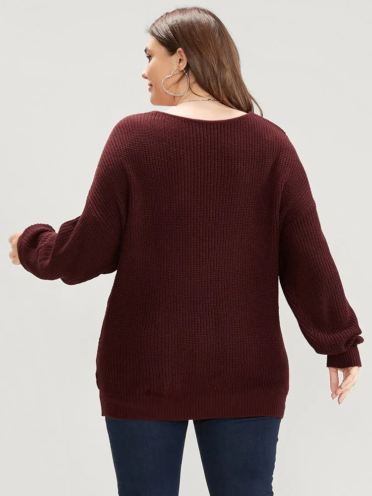 Solid Pointelle Knit Surplice Neck Cable Knit Top sold by Bloomchic product image thumbnail 5