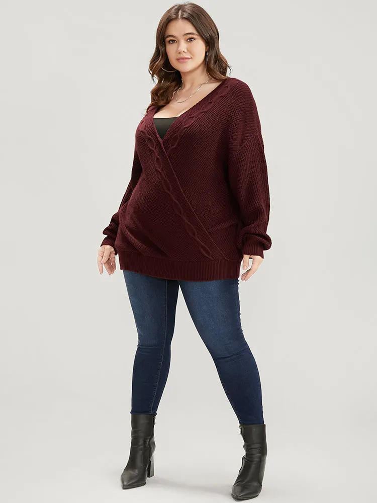 Solid Pointelle Knit Surplice Neck Cable Knit Top sold by Bloomchic product image thumbnail 4