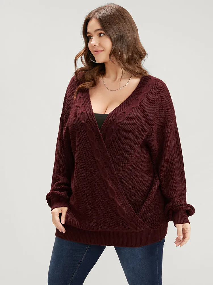 Solid Pointelle Knit Surplice Neck Cable Knit Top sold by Bloomchic product image thumbnail 3