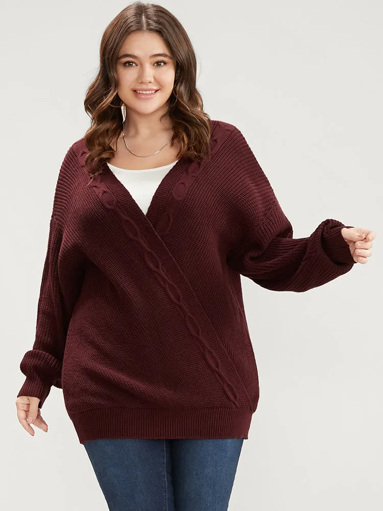 Solid Pointelle Knit Surplice Neck Cable Knit Top sold by Bloomchic product image thumbnail 2