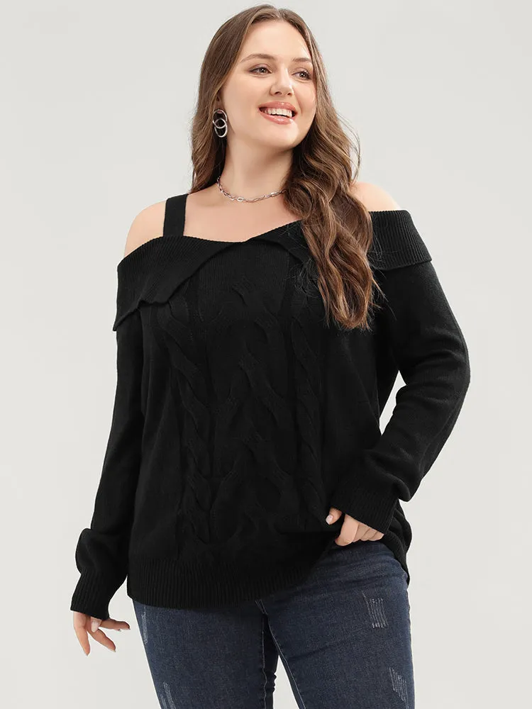 Solid Pointelle Knit Cold Shoulder Knit Top sold by Bloomchic product image thumbnail 2