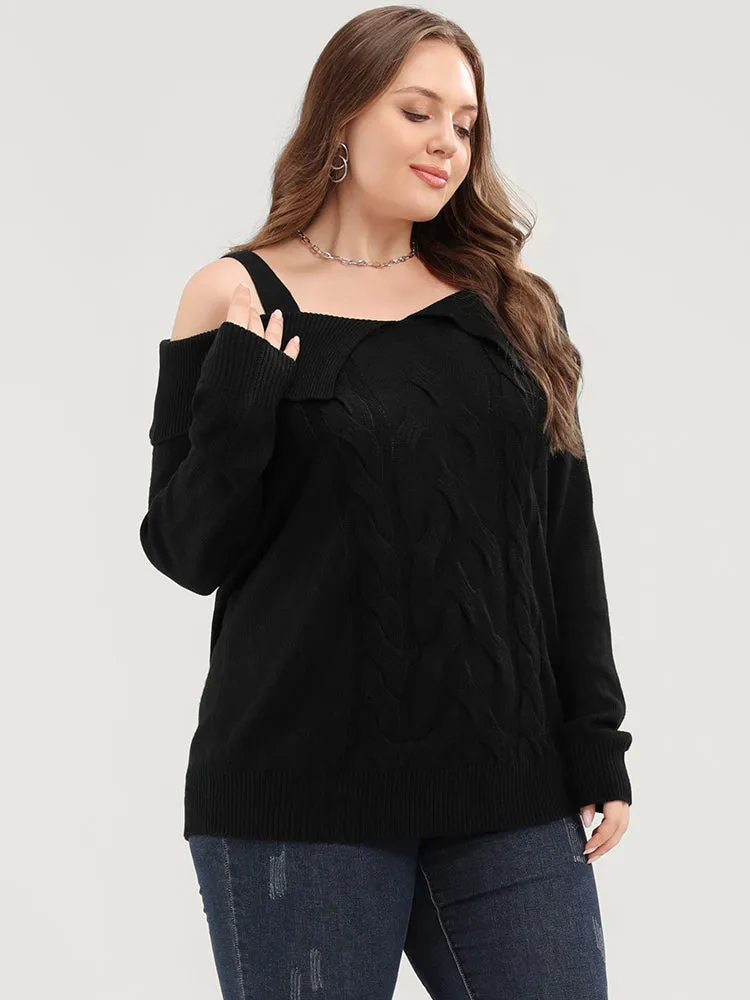 Solid Pointelle Knit Cold Shoulder Knit Top sold by Bloomchic product image thumbnail 3