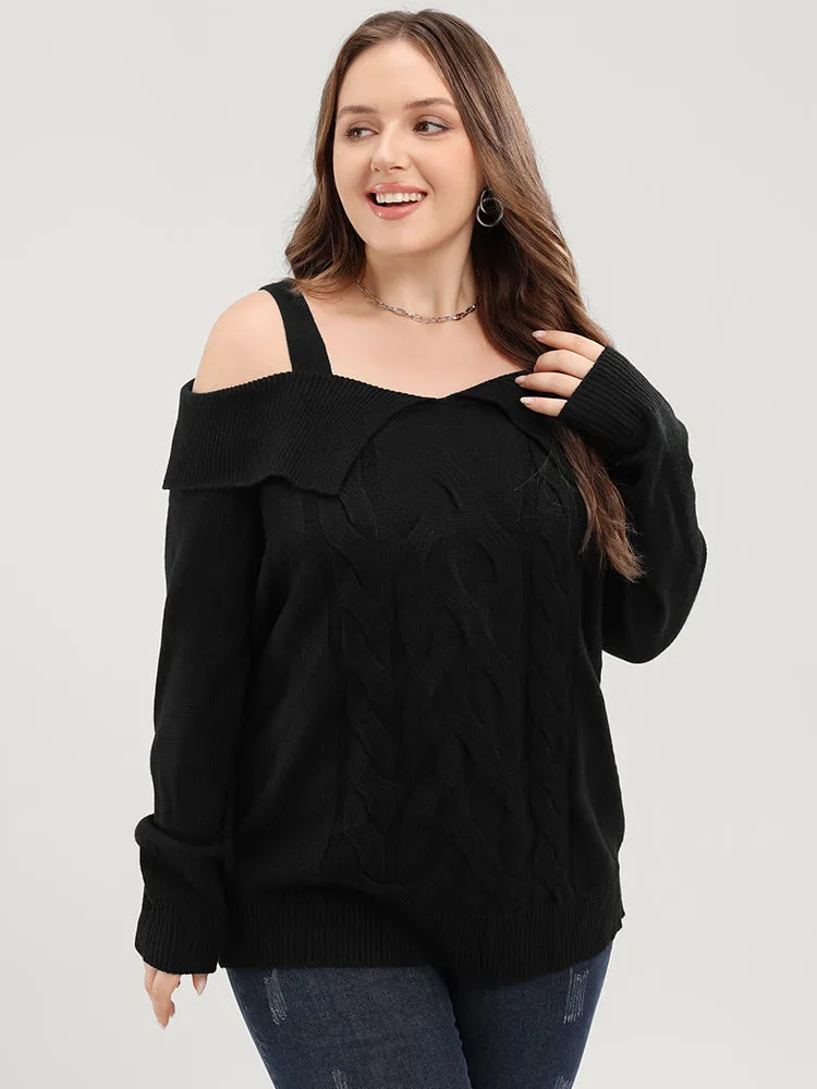 Solid Pointelle Knit Cold Shoulder Knit Top sold by Bloomchic