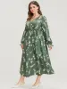Floral Wrap Pocket Lantern Sleeve Belted Ruffle Dress sold by Bloomchic