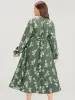 Floral Wrap Pocket Lantern Sleeve Belted Ruffle Dress sold by Bloomchic