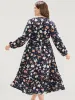 Floral Printed Lantern Sleeve Pocket Belted Surplice Neck Dress sold by Bloomchic