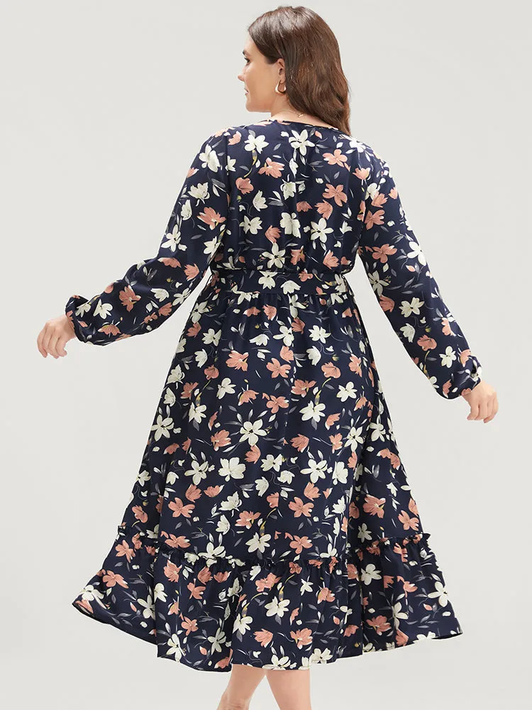 Floral Printed Lantern Sleeve Pocket Belted Surplice Neck Dress sold by Bloomchic product image thumbnail 5