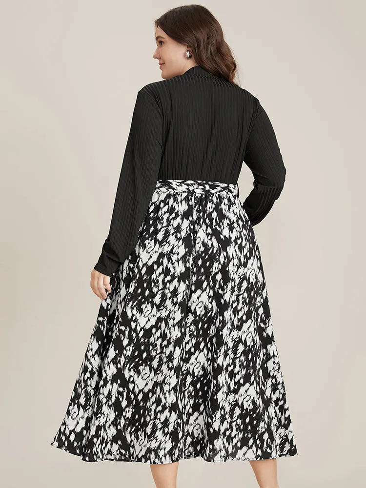 Allover Print Patchwork Pocket Belted Mock Neck Dress sold by Bloomchic product image thumbnail 4