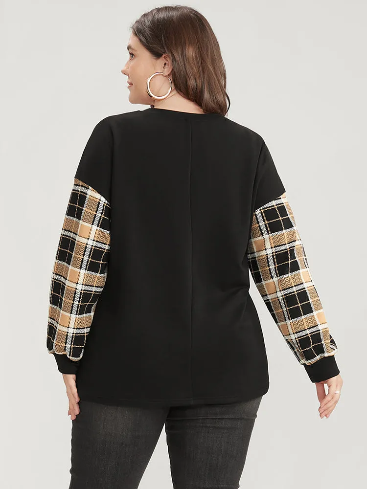 Plaid Patchwork Pocket Round Neck Sweatshirt sold by Bloomchic product image thumbnail 5