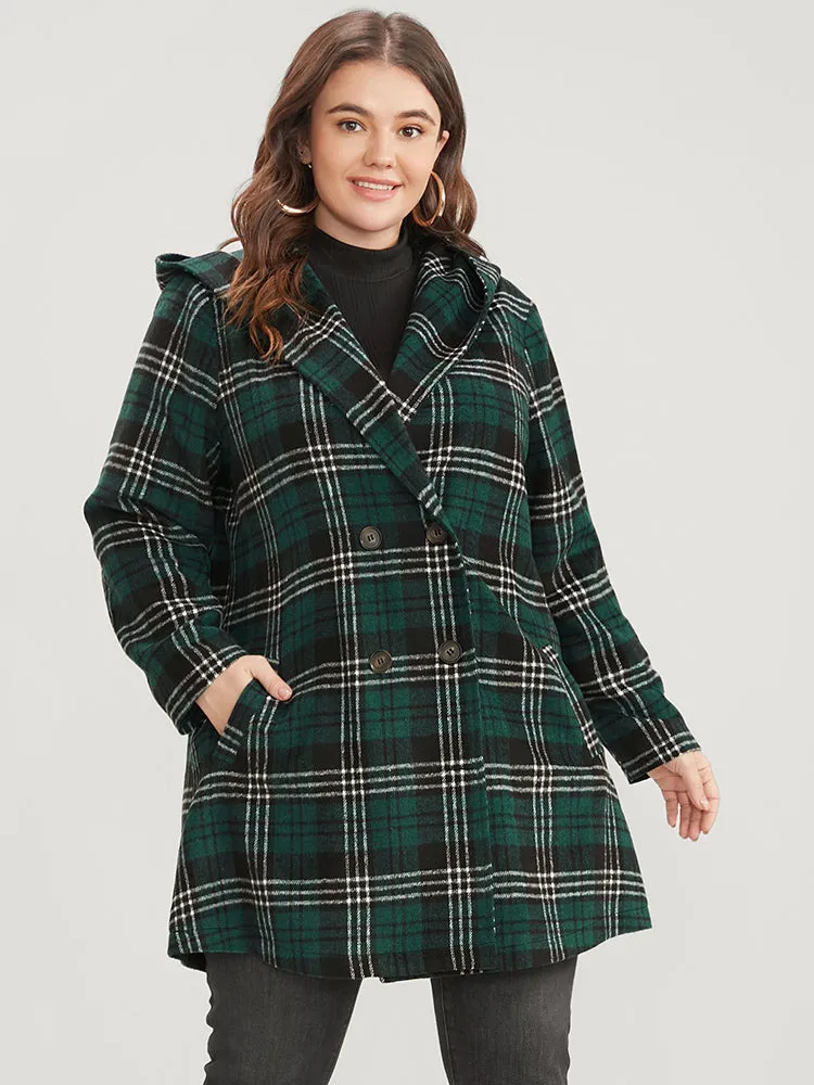 Plaid Double Breasted Pocket Hooded Coat sold by Bloomchic
