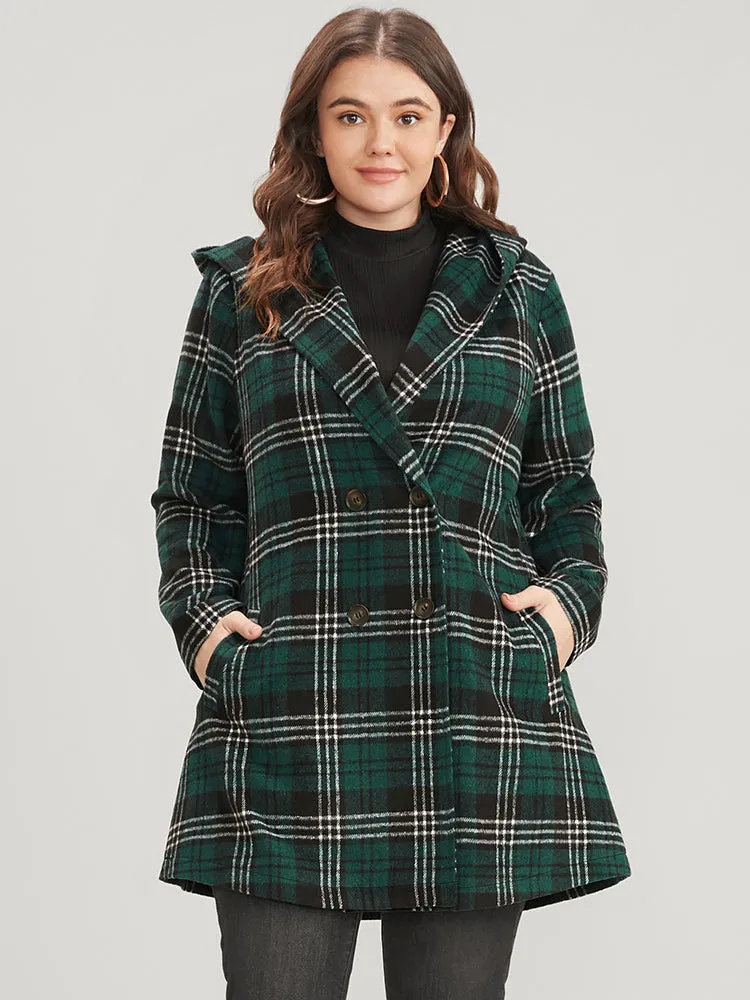 Plaid Double Breasted Pocket Hooded Coat sold by Bloomchic product image thumbnail 5