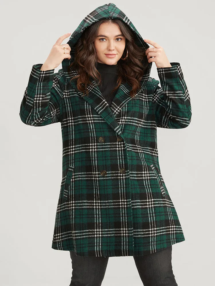 Plaid Double Breasted Pocket Hooded Coat sold by Bloomchic product image thumbnail 2