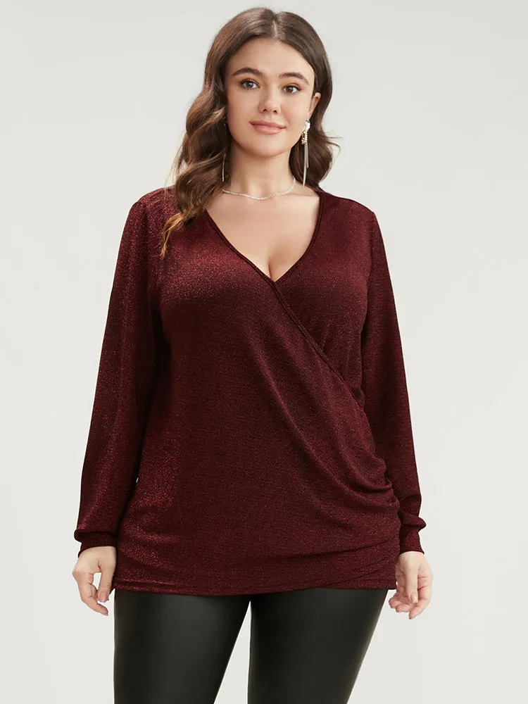 Solid Glitter Surplice Neck Blouse sold by Bloomchic product image thumbnail 4