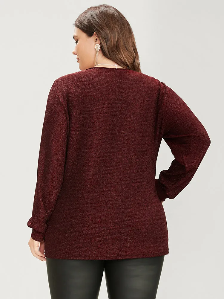 Solid Glitter Surplice Neck Blouse sold by Bloomchic product image thumbnail 5