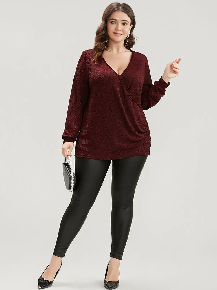 Solid Glitter Surplice Neck Blouse sold by Bloomchic product image thumbnail 3