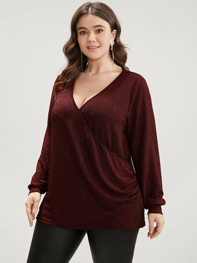 Solid Glitter Surplice Neck Blouse sold by Bloomchic product image thumbnail 2