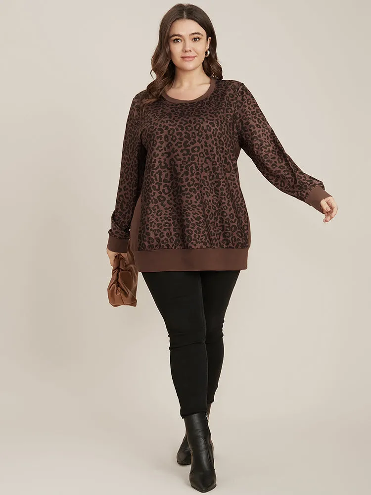 Leopard Patchwork Round Neck Drop Shoulder Sweatshirt sold by Bloomchic product image thumbnail 3