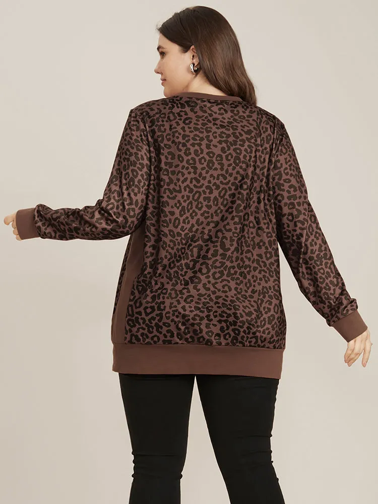 Leopard Patchwork Round Neck Drop Shoulder Sweatshirt sold by Bloomchic product image thumbnail 5