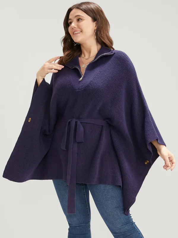 Soft Pointelle Knit  Dolman Sleeve Belted Zipper Knit Top sold by Bloomchic