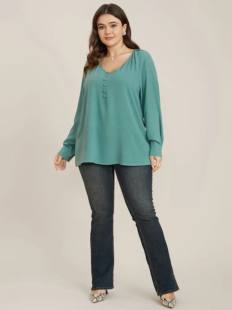 Solid V Neck Button Detail Blouse sold by Bloomchic product image thumbnail 5