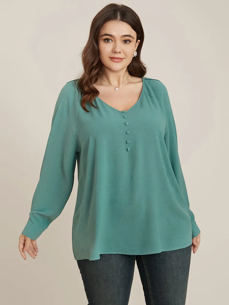 Solid V Neck Button Detail Blouse sold by Bloomchic product image thumbnail 2