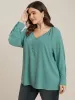 Solid V Neck Button Detail Blouse sold by Bloomchic
