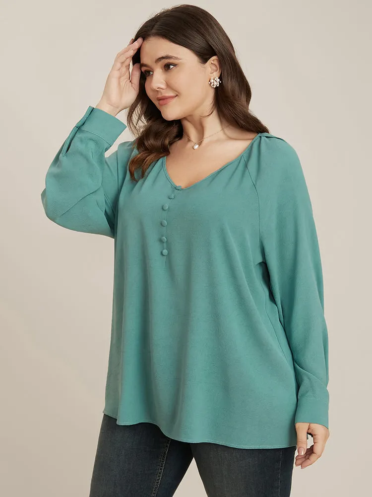Solid V Neck Button Detail Blouse sold by Bloomchic product image thumbnail 3