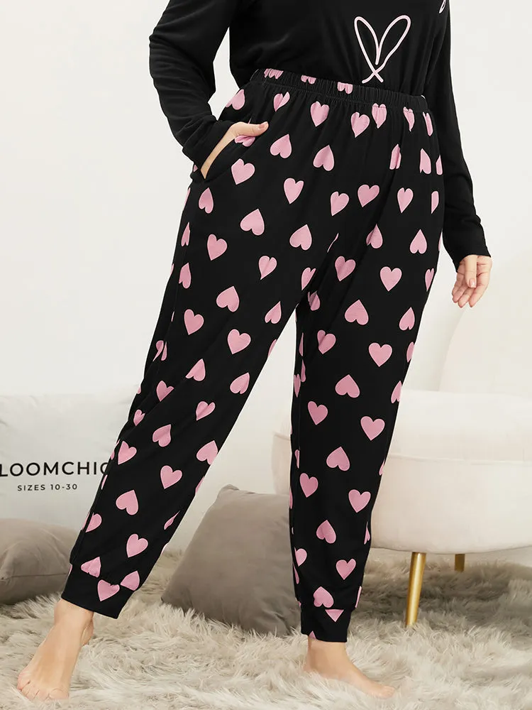Heart Print Pocket Elastic Waist Sleep Pants sold by Bloomchic