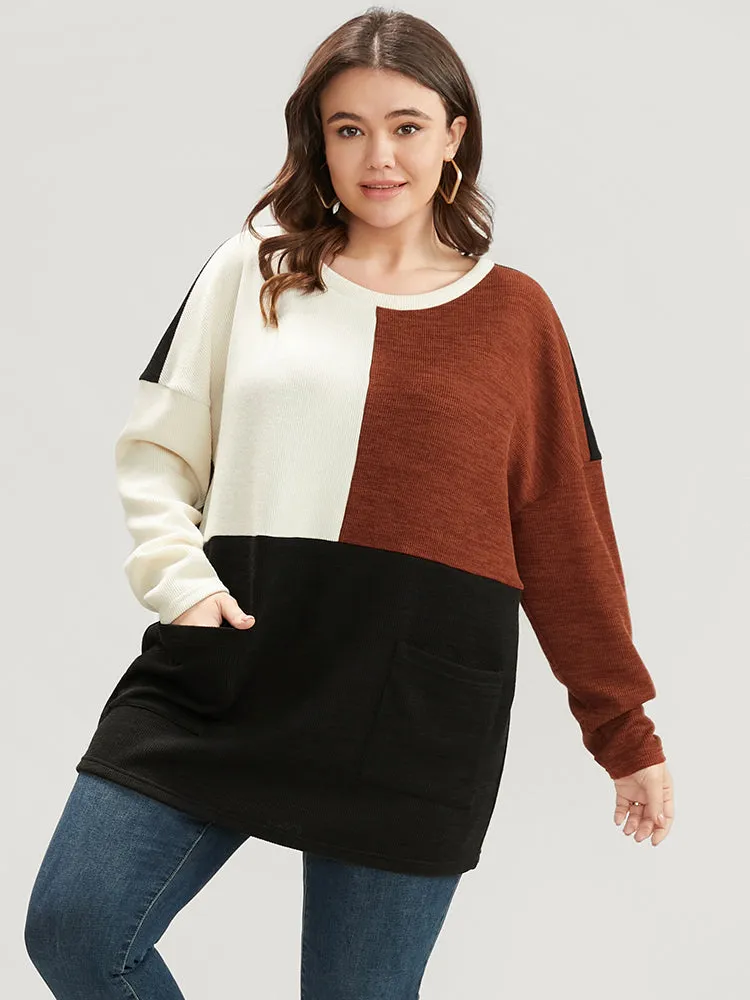 Colorblock Contrast Pocket Round Neck Drop Shoulder Sweatshirt sold by Bloomchic product image thumbnail 4