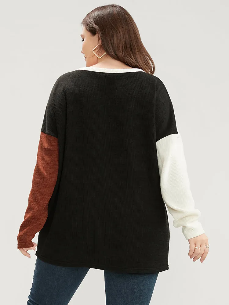 Colorblock Contrast Pocket Round Neck Drop Shoulder Sweatshirt sold by Bloomchic product image thumbnail 5