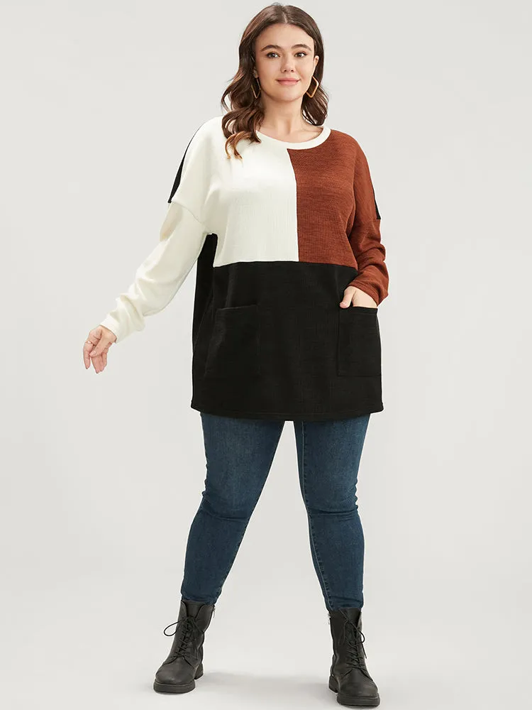 Colorblock Contrast Pocket Round Neck Drop Shoulder Sweatshirt sold by Bloomchic product image thumbnail 2