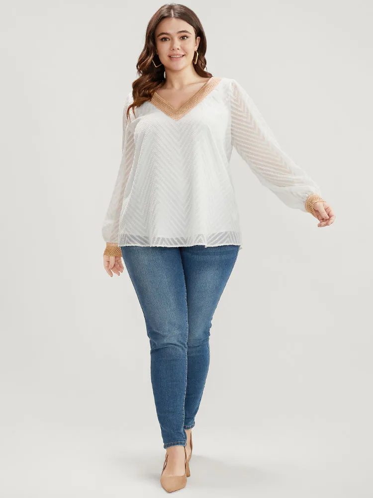 Geometric Mesh Crochet Lace V Neck Blouse sold by Bloomchic product image thumbnail 4